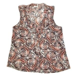 Siren Lily Shirt Women Plus Size 3X Peach Grey Semi-Sheer Paisley Sleeveless Top
